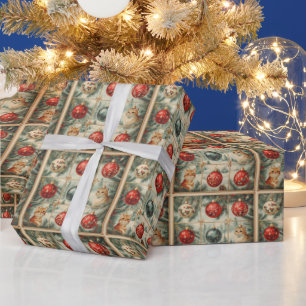Vintage Viktorianische Weihnachtskatzen Ornamente  Geschenkpapier