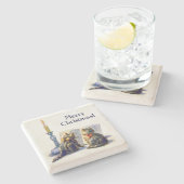 Vintage viktorianische Weihnachtskatzen Steinuntersetzer (Seitenansicht)