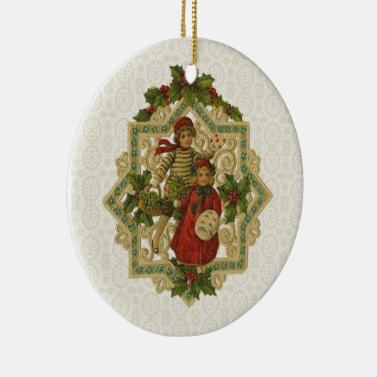 Vintage Viktorianische Weihnachtskinder Keramikornament (Rechts)