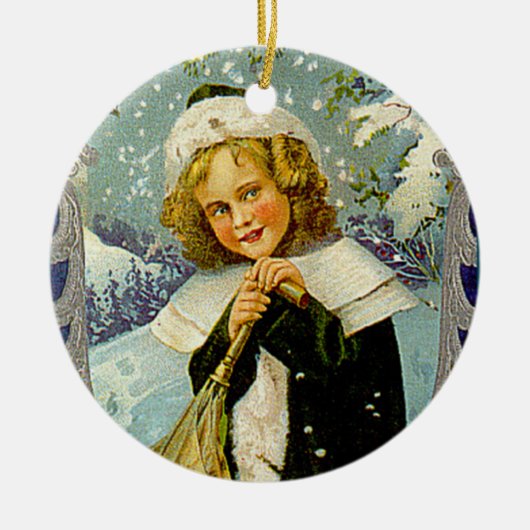 Vintage viktorianische Weihnachtskunst-Verzierung Keramik Ornament (Vorne)