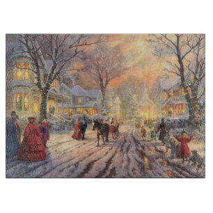 Vintage viktorianische Weihnachtslandschaft mit Sc Schneidebrett