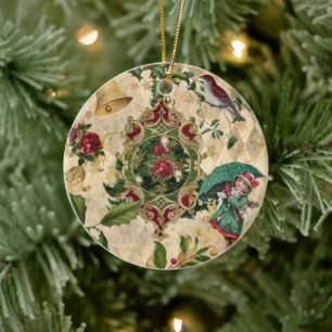 Vintage viktorianische Weihnachtsrosen-Collage Keramik Ornament