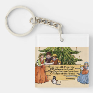 Vintage viktorianische Weihnachtssänger-Illustrati Schlüsselanhänger