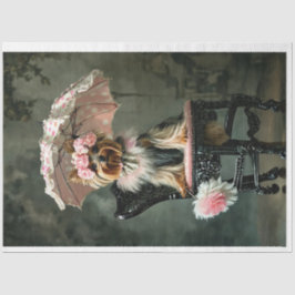Vintage Viktorianische Yorkie Umbrella Decoupge Seidenpapier