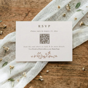 Vintage viktorianischer braun-weißer Hochzeits-QR- RSVP Karte