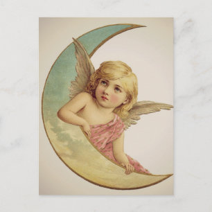 Vintage viktorianischer Engel Mond Mädchen Postkarte