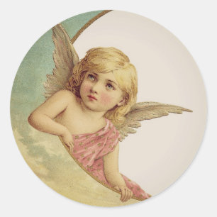 Vintage viktorianischer Engel Mond Mädchen Runder Aufkleber