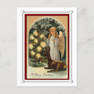 Vintage viktorianischer Engel Weihnachtsbaum und T Feiertagspostkarte
