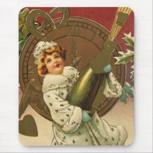 Vintage viktorianischer Neujahrs-Champagner-Engel Mousepad