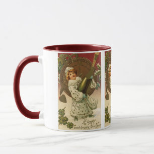 Vintage viktorianischer Neujahrsengel mit Champagn Tasse