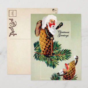 Vintage viktorianischer Tannenzapfen Weihnachtsman Postkarte