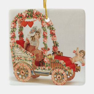Vintage viktorianischer Valentinstag, Auto mit Blu Keramikornament