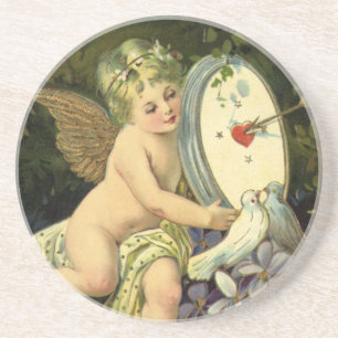 Vintage viktorianischer Valentinstag, Engel Liebes Sandstein Untersetzer