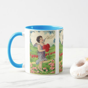 Vintage viktorianischer Valentinstag, Engel mit He Tasse