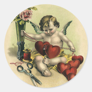 Vintage viktorianischer Valentinstag-Engel-Schneid Runder Aufkleber