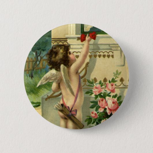 Vintage viktorianischer Valentinstag, Engelherzen Button (Vorderseite)