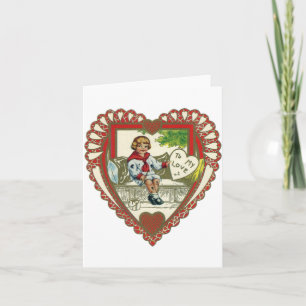 Vintage viktorianischer Valentinstag, Junge im Her Feiertagskarte