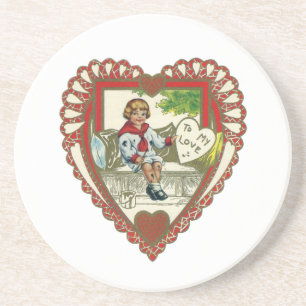 Vintage viktorianischer Valentinstag, Junge im Her Sandstein Untersetzer