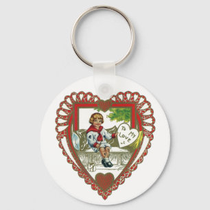 Vintage viktorianischer Valentinstag, Junge im Her Schlüsselanhänger