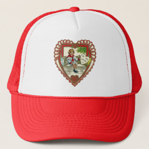 Vintage viktorianischer Valentinstag, Junge im Her Truckerkappe