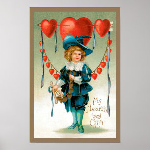 Vintage viktorianischer Valentinstag, Junge mit He Poster