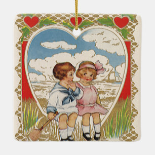 Vintage viktorianischer Valentinstag Kinder im Her Keramikornament