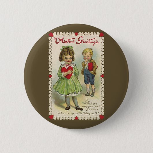 Vintage viktorianischer Valentinstag, schüchterne Button (Vorderseite)