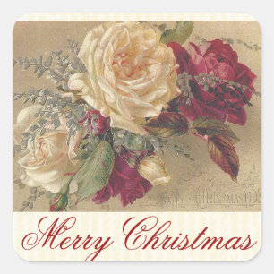 Vintage viktorianischer Weihnachten Rosen Aufklebe Quadratischer Aufkleber