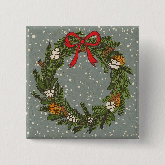 Vintage viktorianischer Weihnachtskranz Button (Vorderseite)