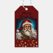 Vintage viktorianischer Weihnachtsmann Burgunder G Geschenkanhänger (Vorderseite)