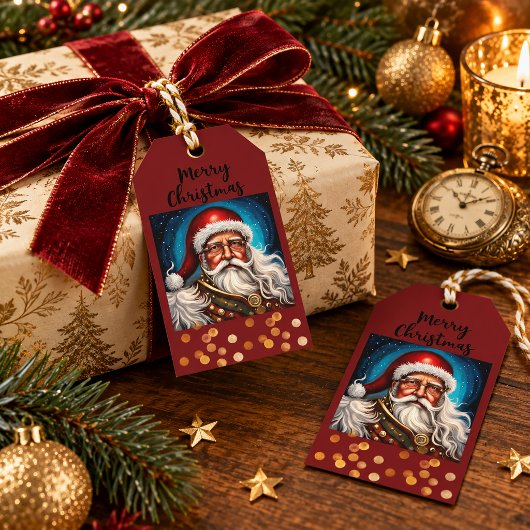 Vintage viktorianischer Weihnachtsmann Burgunder G Geschenkanhänger