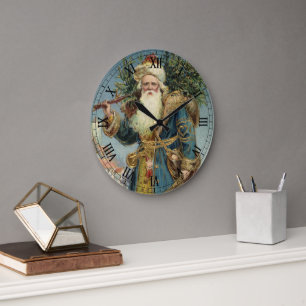 Vintage viktorianischer Weihnachtsmann mit Weihnac Große Wanduhr