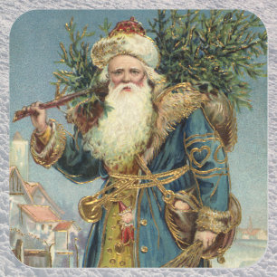 Vintage viktorianischer Weihnachtsmann mit Weihnac Quadratischer Aufkleber