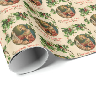 Vintage viktorianisches Jesuskind Madonna Weihnach Geschenkpapier