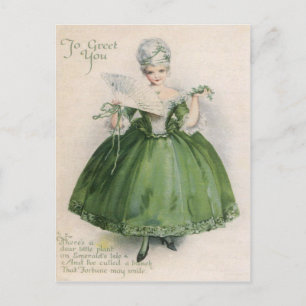 Vintage viktorianisches Mädchen in Grün St. Patric Postkarte