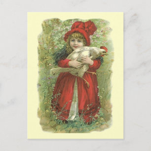 VINTAGE VIKTORIANISCHES Mädchen Rote Umhang & Haub Postkarte