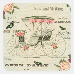 Vintage viktorianisches Mädchen-Sticker mit Blumen Quadratischer Aufkleber