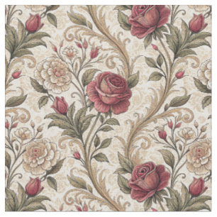 Vintage viktorianisches Rosen- und Damast-Blumenmu Stoff