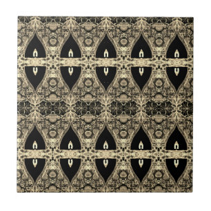 Vintage viktorianisches Schwarz-Sepia-Jugendstil-M Fliese