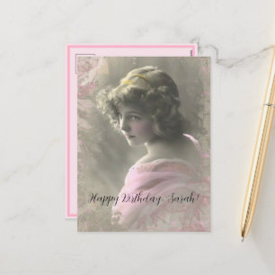 Vintage viktorianisches Teenager-Mädchen zum rosa Feiertagspostkarte