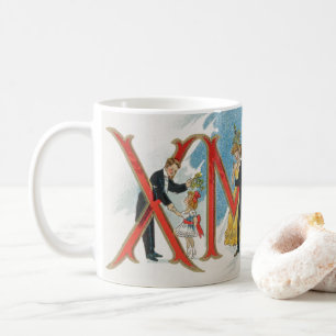 Vintage viktorianisches Weihnachten, eine fröhlich Kaffeetasse