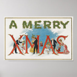 Vintage viktorianisches Weihnachten, eine fröhlich Poster
