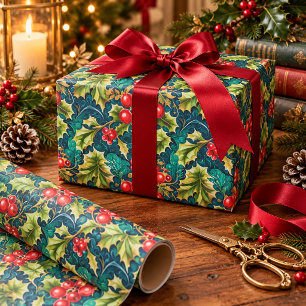 Vintage viktorianisches Weihnachts-Stechpalme und Geschenkpapier