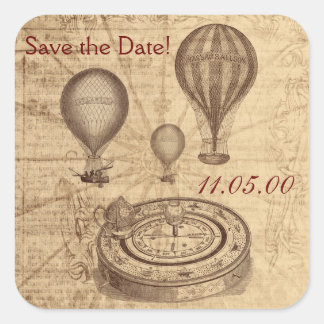 Vintage viktoroische Heißluftballons Quadratischer Aufkleber