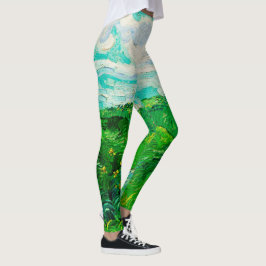 Vintage Vincent Van Gogh Green Wheat Fields Leggings