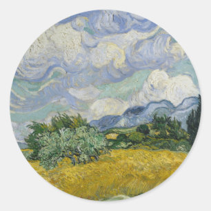 Vintage Vincent Van Gogh Wheat Field mit Cypressen Runder Aufkleber
