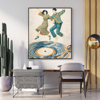 Vintage Vinyl Record Dance Illustration, Retro Poster