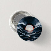 Vintage Vinyl Surf Wave Ozean Retro Musik Button (Vorne & Hinten)