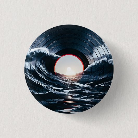 Vintage Vinyl Surf Wave Ozean Retro Musik Button (Vorderseite)