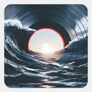 Vintage-Vinyl-Surf-Welle Ozean Retro-Musik Quadratischer Aufkleber